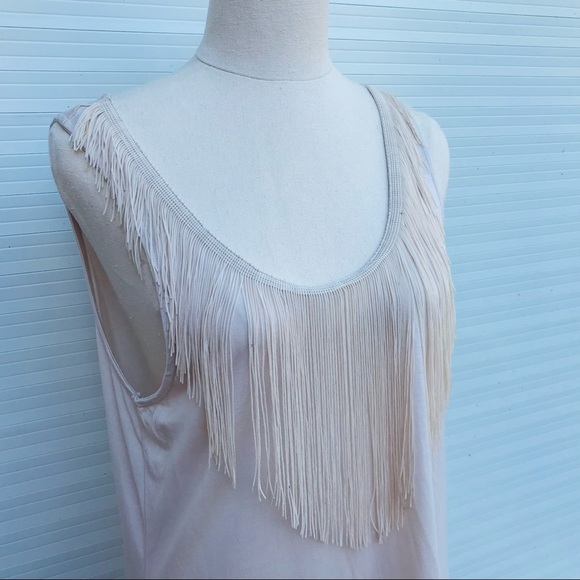 Witchery Cream Beige Fringe Top Size Small - Picture 2 of 8